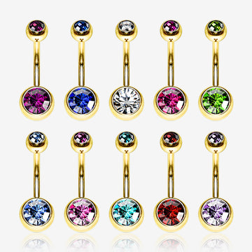 10 Pcs of Golden Assorted Color Gem Ball Steel Belly Button Ring Package